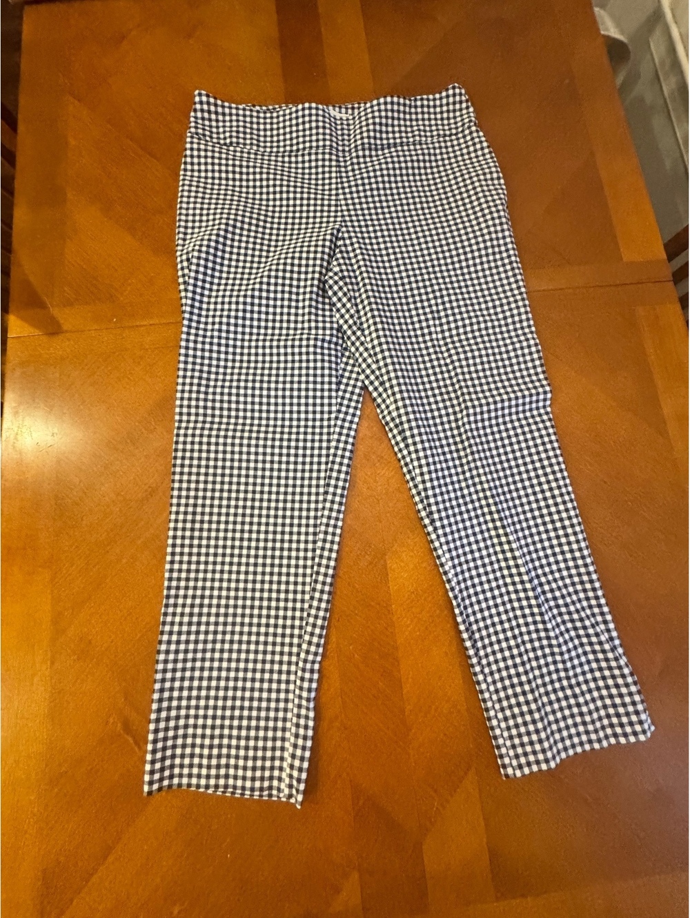 Zac & Rachel Women's Navy Blue and White Gingham Cropped Pants Size 16 2607